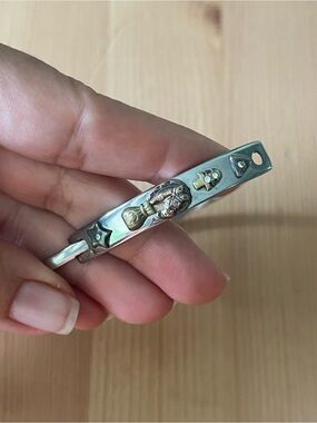 Silver Two-Tone Religious Motif Cuff Bracelet